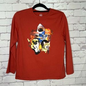 Wonder Nation Boys Orange Shark, Cat, Dog Band Long Sleeve Tee Shirt Size XL
